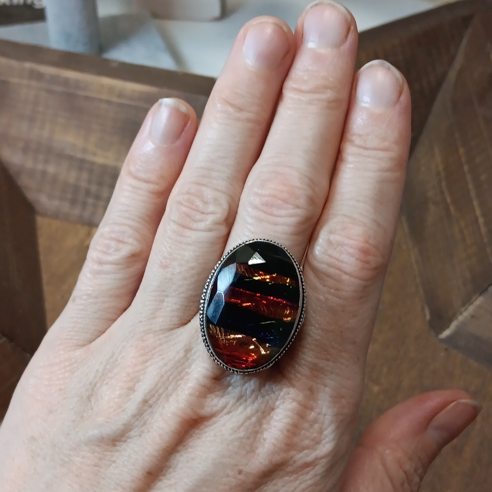 Multicolor Oval Gemstone Ring - image 3